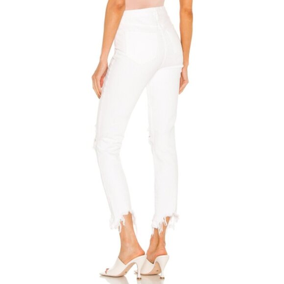 L'AGENCE 'High Line' High-Rise Distressed Jeans, Blank Destruct, White - Picture 3 of 3
